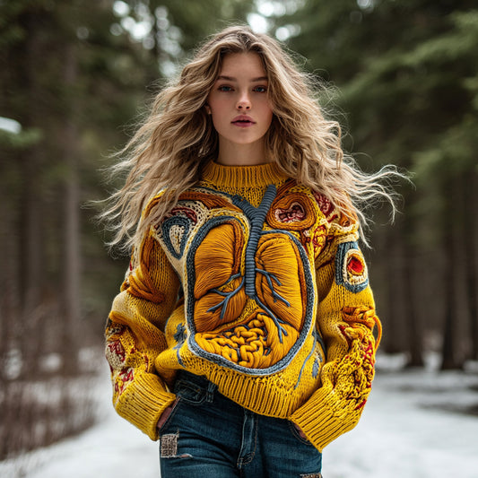 Vintage Halloween Human Heart Art Chunky Knitted Sweater