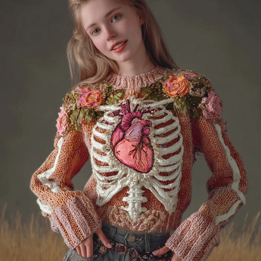 Women's Halloween Anatomy Art Knitted Round Neck Sweater