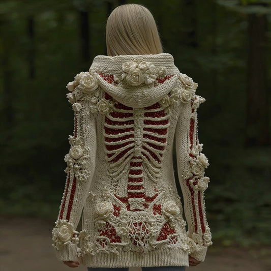 Women's Halloween Sequined Skull Cozy Knit Zip-up Sweater