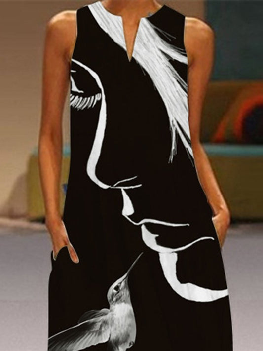Airrys™ V-Neck Sleeveless Long Graphic Print Dress