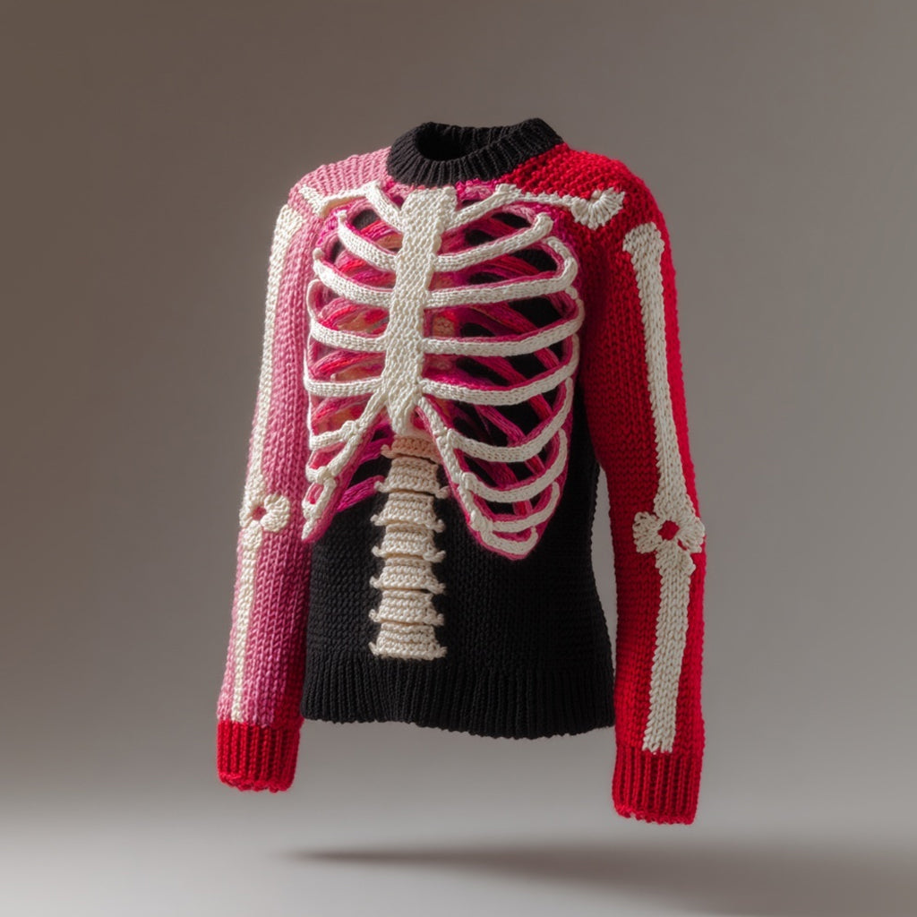 Vintage Halloween Skeleton Art Knit Cozy Sweater