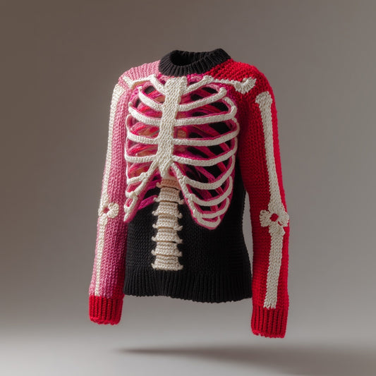 Vintage Halloween Skeleton Art Knit Cozy Sweater