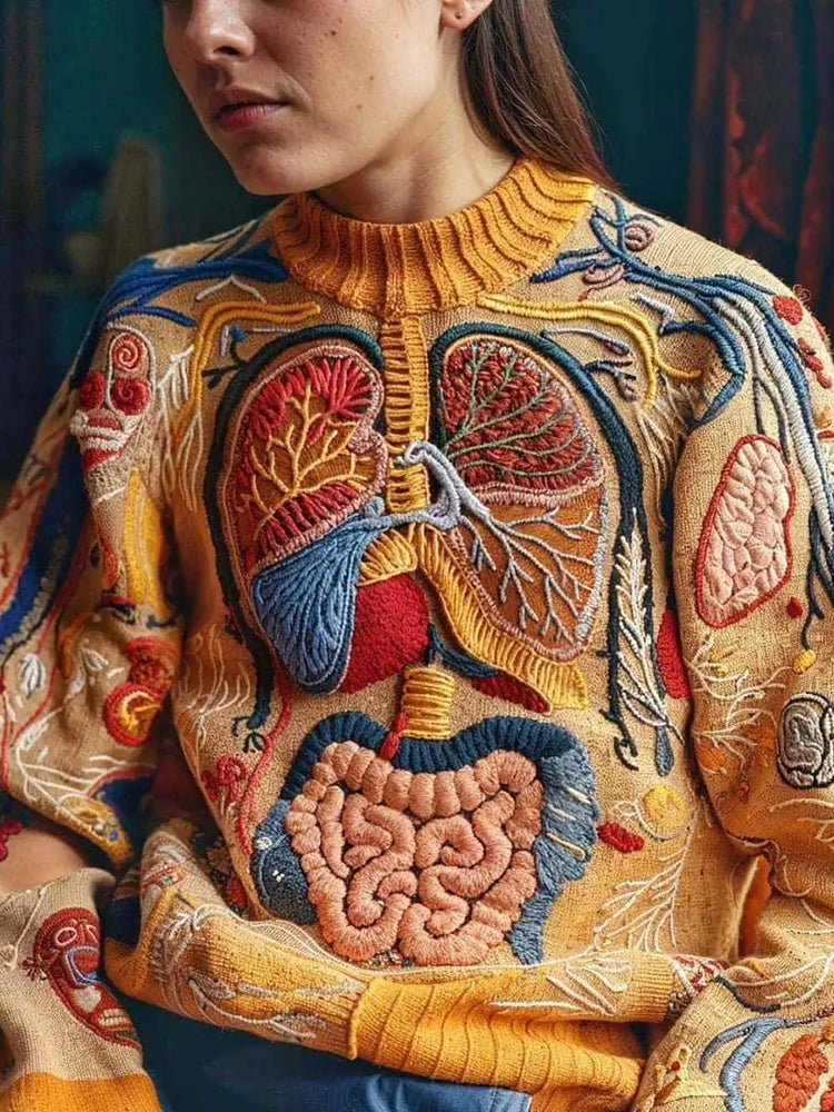 Vintage Halloween Anatomy Art Chunky Knitted Sweater