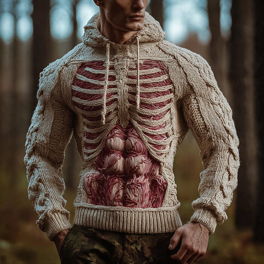 Men's Halloween Anatomy And Muscle Art Knitted Hoodie Sweater