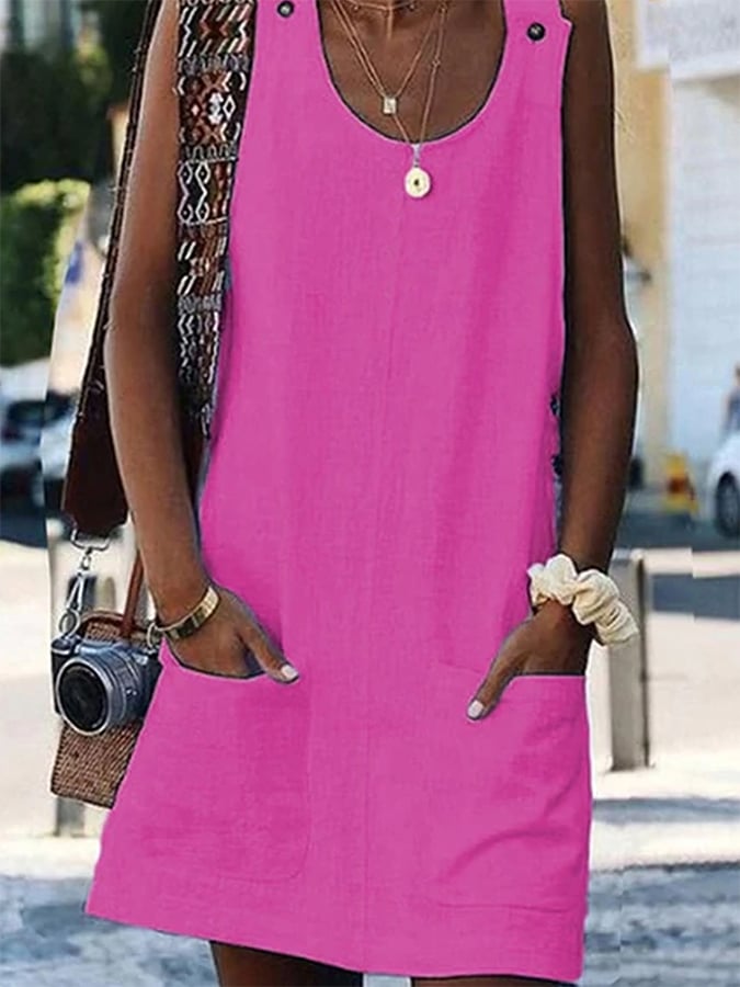 Women's Pure Color Strap Cotton Linen Dress
