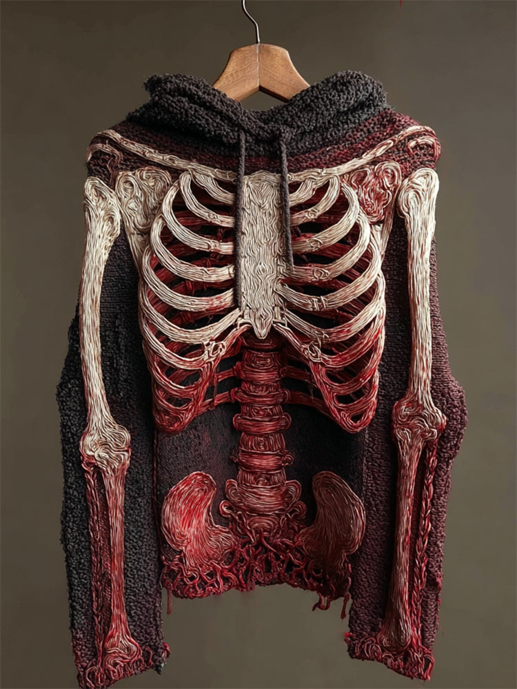 Halloween Bloody Skeleton Cozy Knit Hooded Sweater