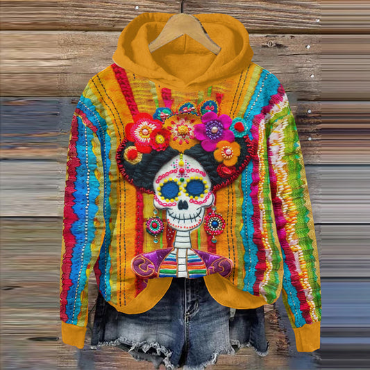 Mexican Sugar Skeleton Catrina Day Of The Dead Inspired Printed Painting Hoodie