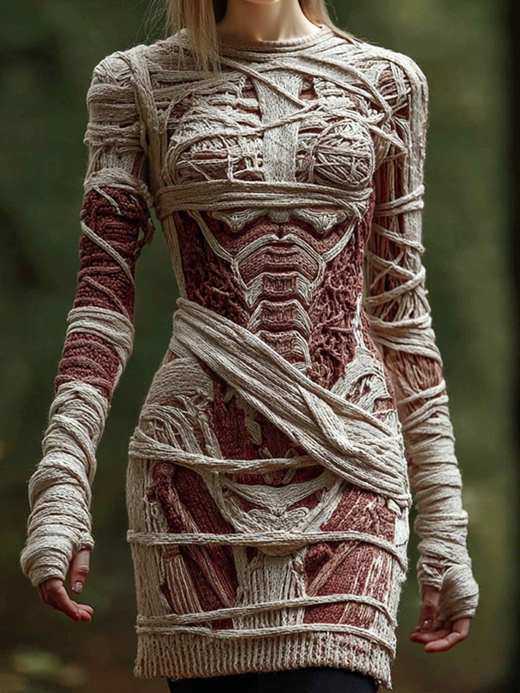 Women's Vintage Halloween Anatomy Bandage Art Knit Dress