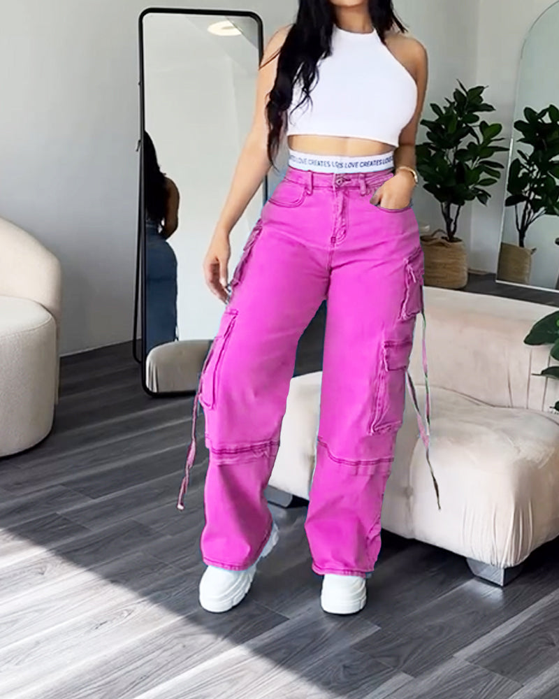 Alphabet Belt Cargo Jeans