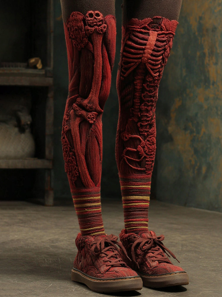 Women's Vintage Halloween Skeleton Art Knit Leggings