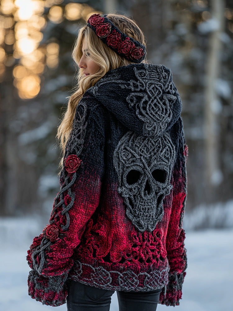 Women's Rose Skull Comfort Loose Gradient Button Sweater Cardigan
