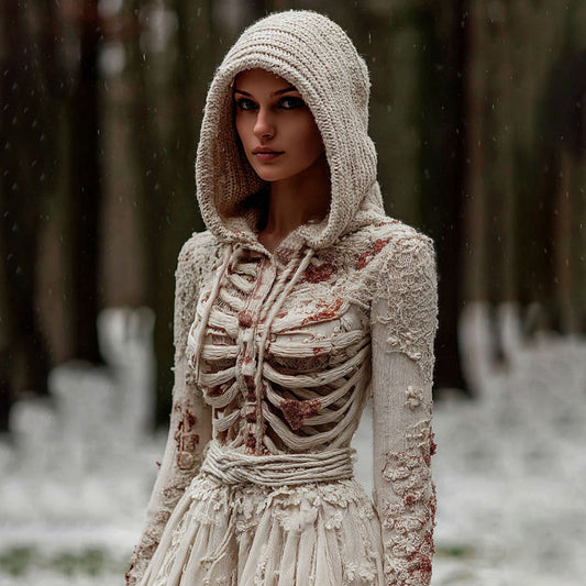 Women's Vintage Halloween Skeleton Knit Hooded Sweater