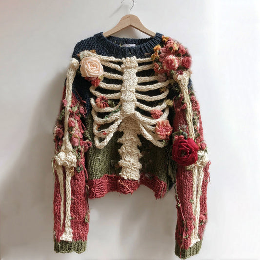 Women's Vintage Skeleton And Rose Art Cozy Sweater