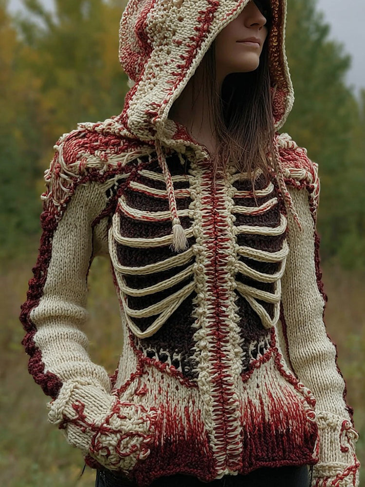 Women's Halloween Anatomy Art Knit Hooded Sweater