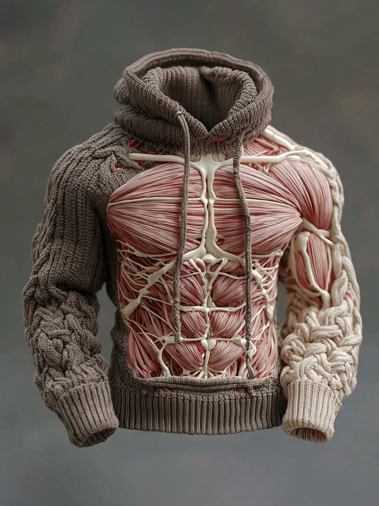 Men's Halloween Skull Line Art Knitted Hooded Sweater