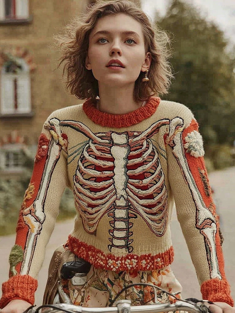 Vintage Halloween Anatomy Art Chunky Knitted Sweater