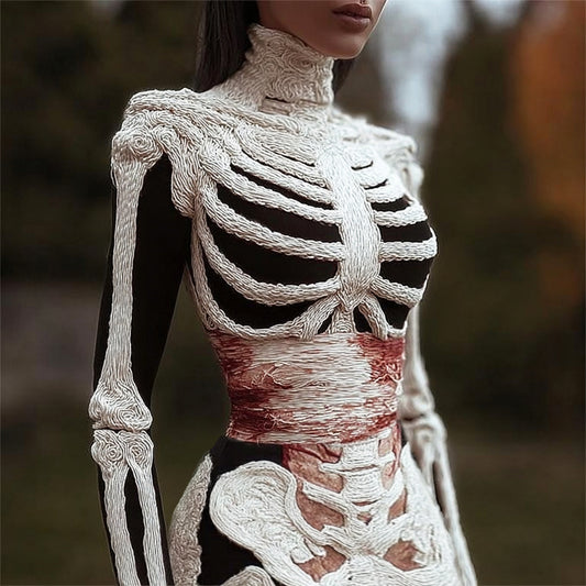 Halloween Skeleton Bandage Art Women's Knit Turtleneck Sweater