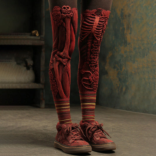 Women's Vintage Halloween Skeleton Art Knit Leggings