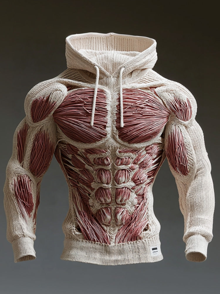 Line Art Men's Knitted Warm Hooded Sweater