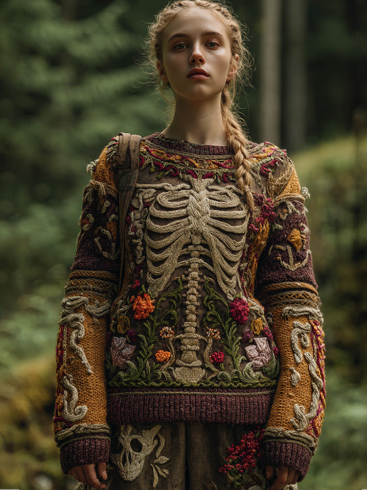 Vintage Halloween Anatomical Heart And Floral Art Sweater