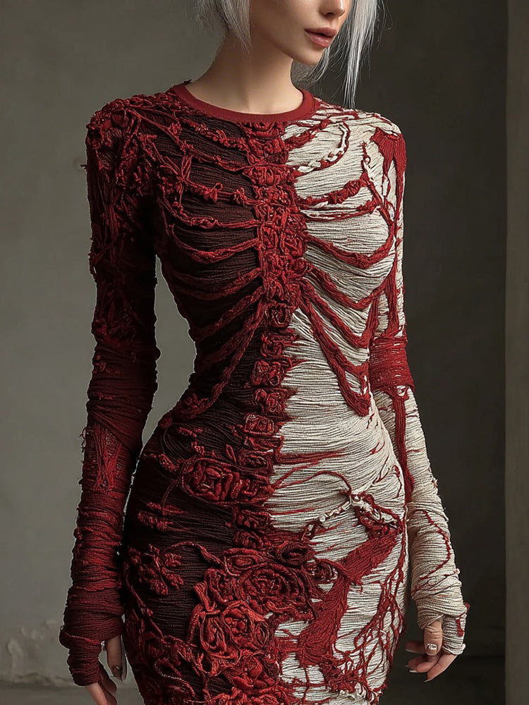 Women's Halloween Skull Rose Art Knitted Wool Skirt