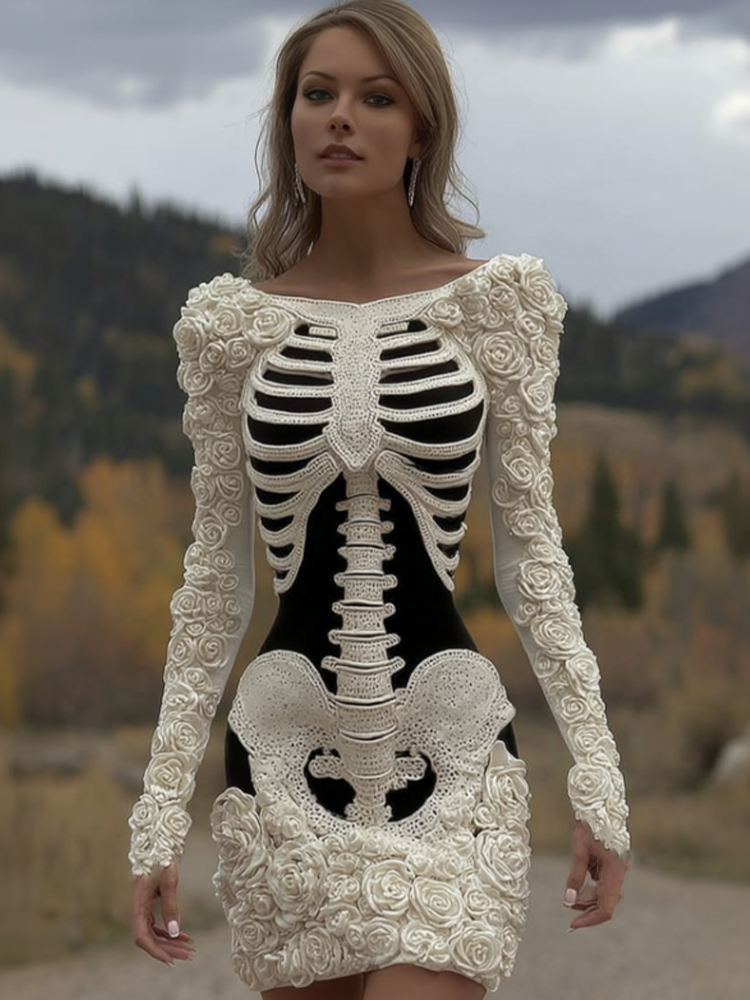 Halloween Human Anatomy Design Women's Knit Sweater Dress