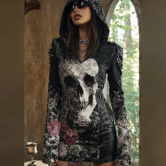 Halloween-themed Gothic-style Women's Hooded Sweatshirt