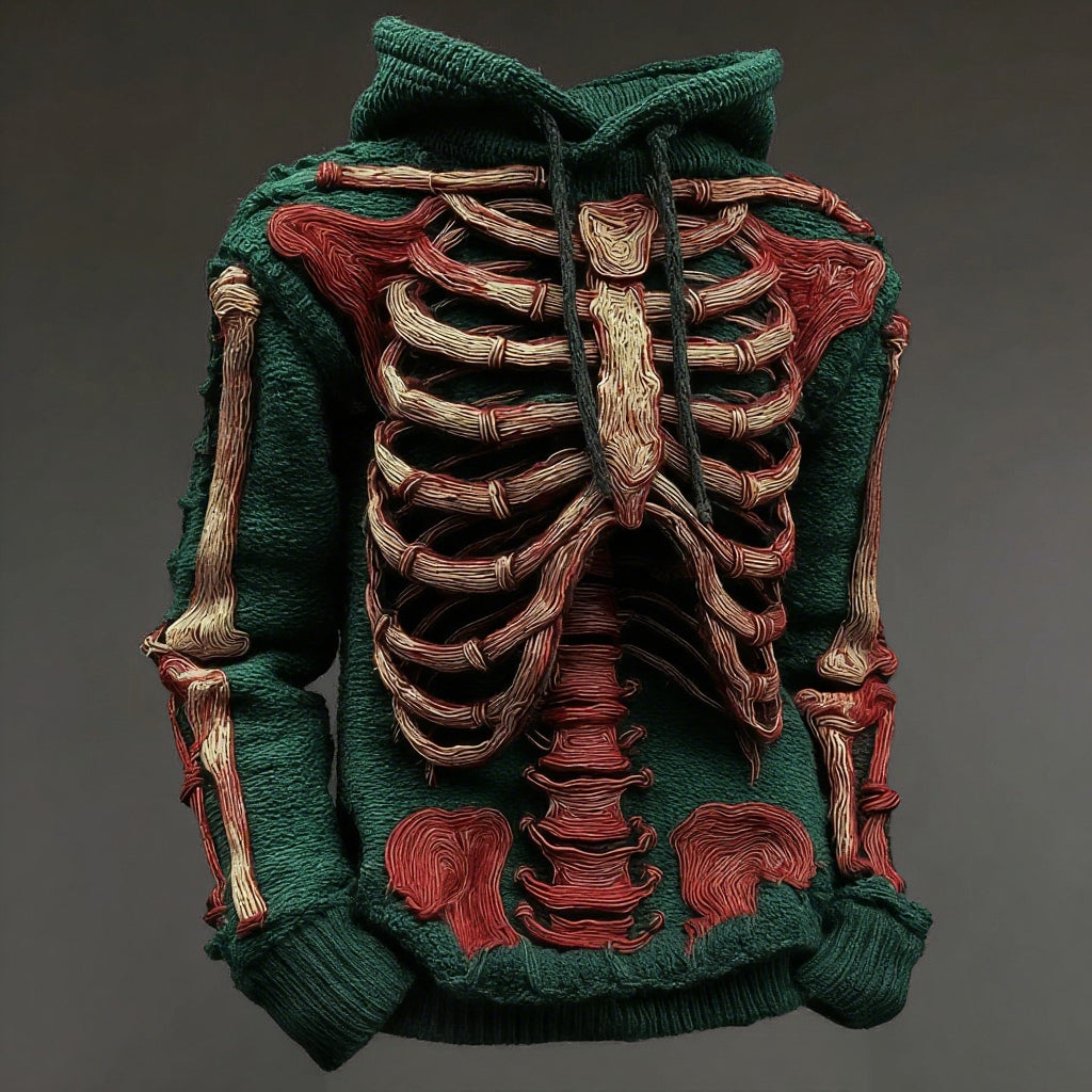 Halloween Bloody Skeleton Cozy Knit Hooded Sweater