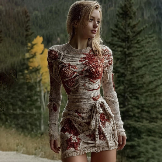 Women's Halloween Bandage Design Mini Round Neck Dress