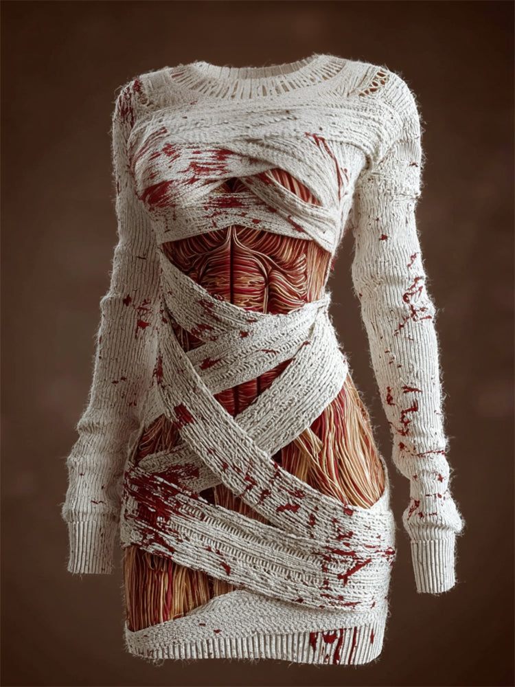 Muscle Anatomy Bloody Bandages Cozy Knit Sweater Dress