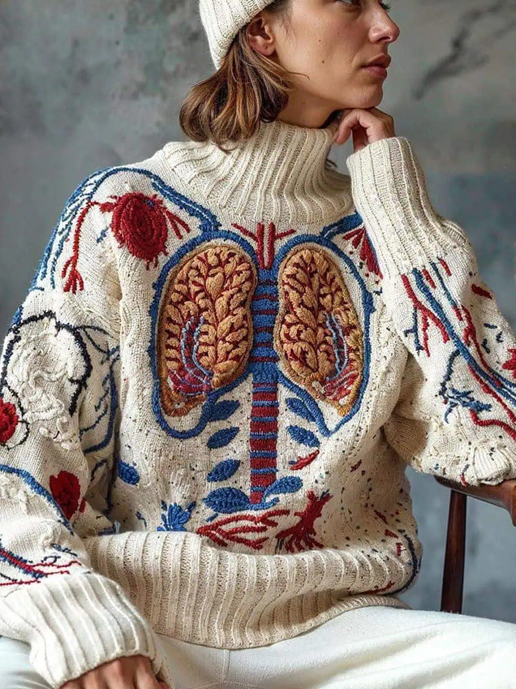 Classic Halloween Anatomy Art Chunky Knitted Turtleneck Sweater