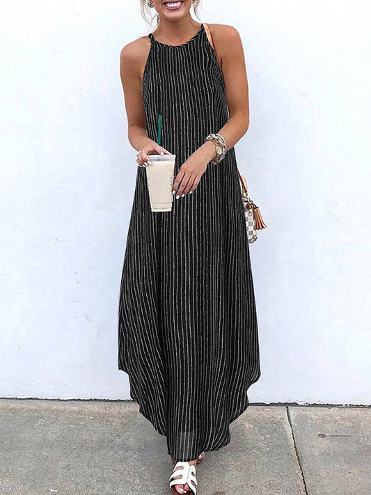 Women's Striped Holiday Long Dress