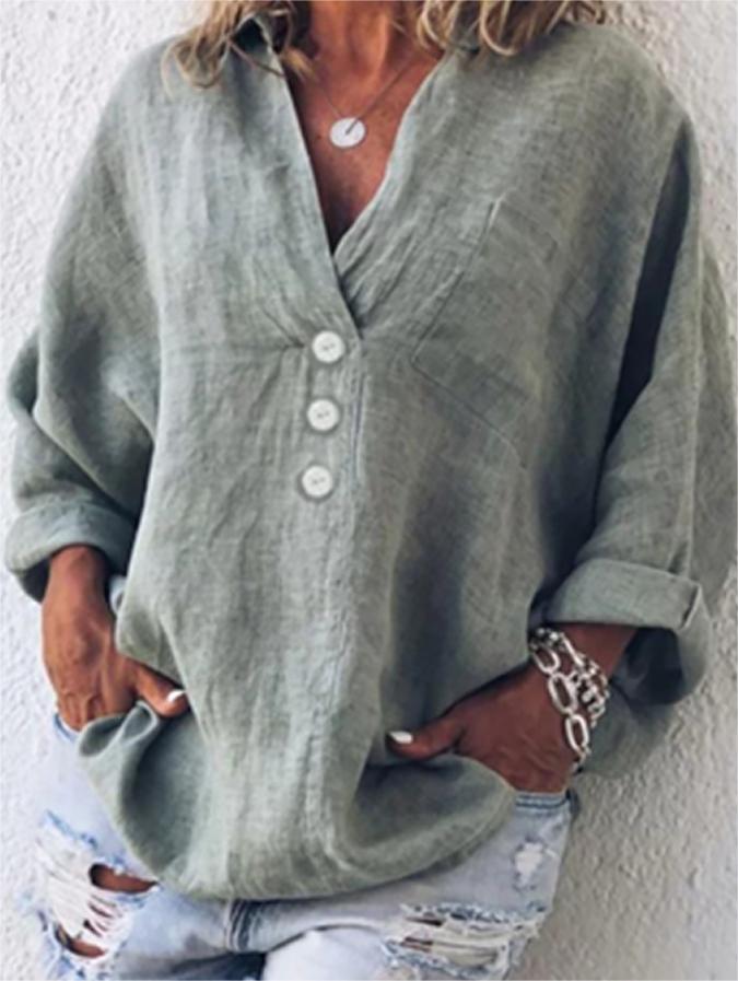 Women's Cotton Linen Lapel Loose Shirt