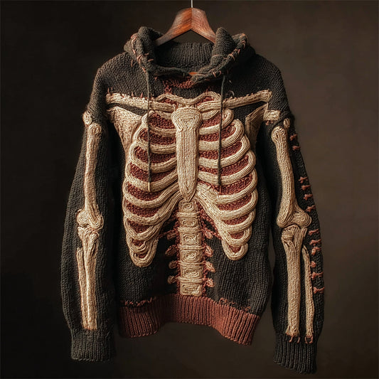 Halloween Skeleton Crochet Anatomy Cozy Knit Hooded Sweater