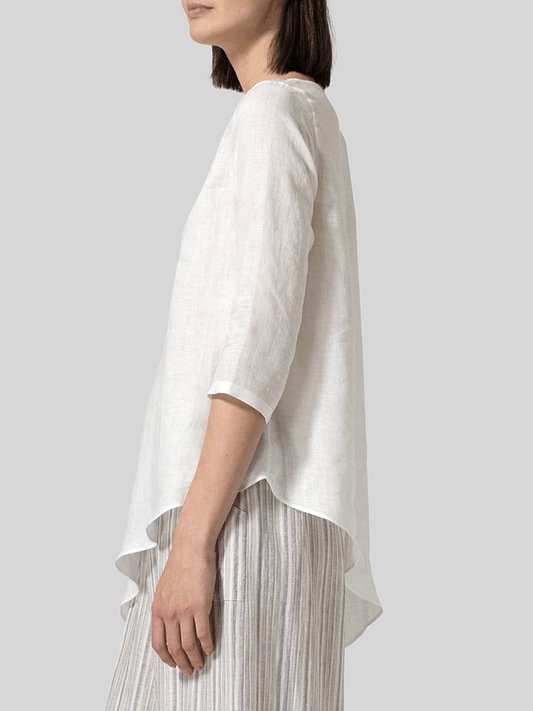 Airrys™ Women's Linen Crew Neck Bevel Top