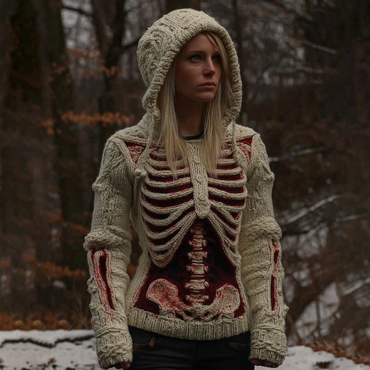 Women's Vintage Skeleton Gradient Art Cozy Hooded Sweater