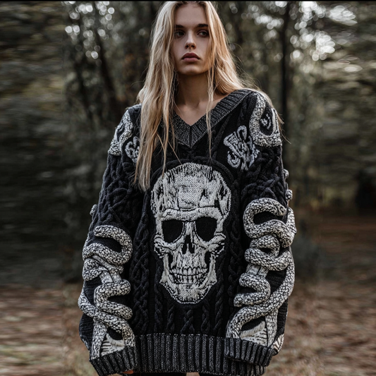 Halloween Women's Skeleton Element V-neck Knit Sweater