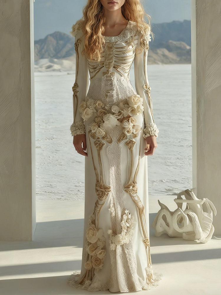 Women's Vintage Skull Rose Comfortable Casual Maxi Dress