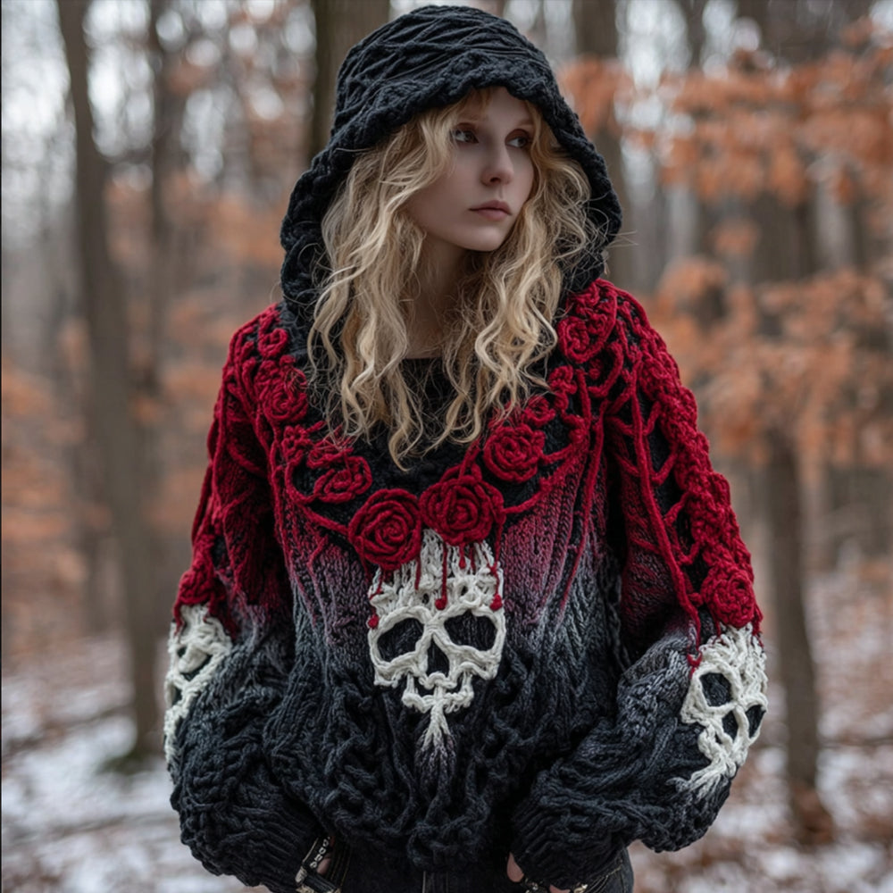 Skeleton Rose Gradient Hooded Sweater