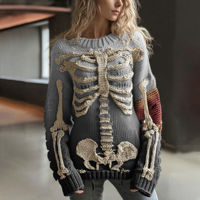 Vintage Halloween Anatomy In Gradient Art Chunky Knitted Sweater