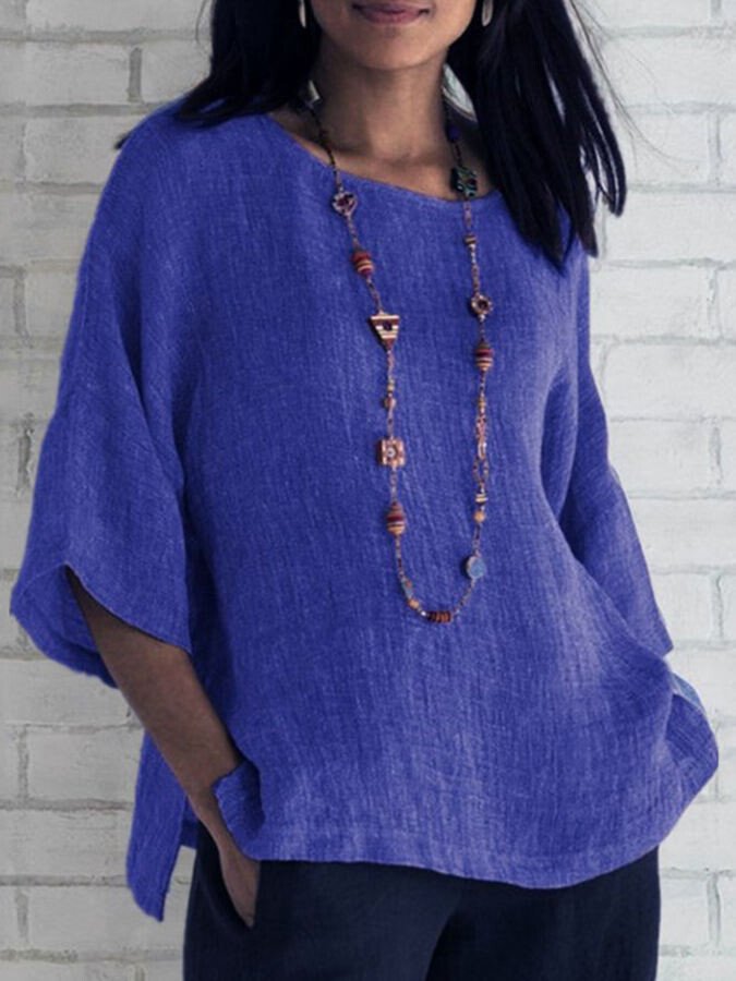 Airrys™ Women's Cotton Linen Three-quarter Sleeve Crew Neck Shirt