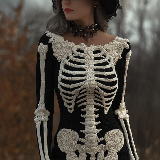 Halloween White Skull Round Neck Sweater