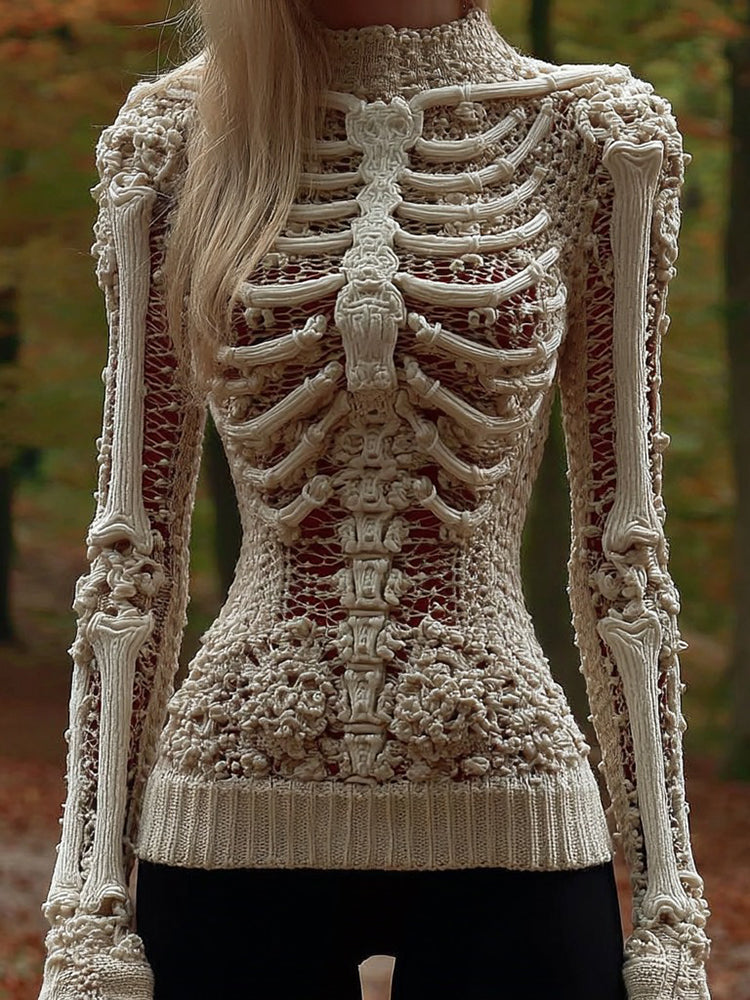 Vintage Skull Art Knit Turtleneck Sweater