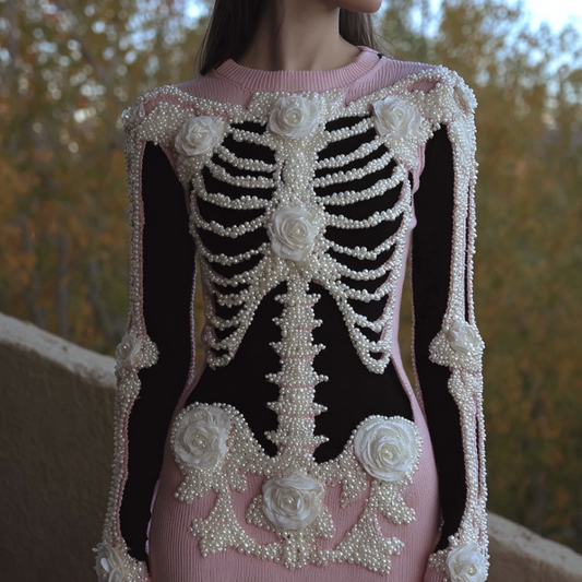 Women's Retro Halloween Line Art Knitted Warm Sweater Dress