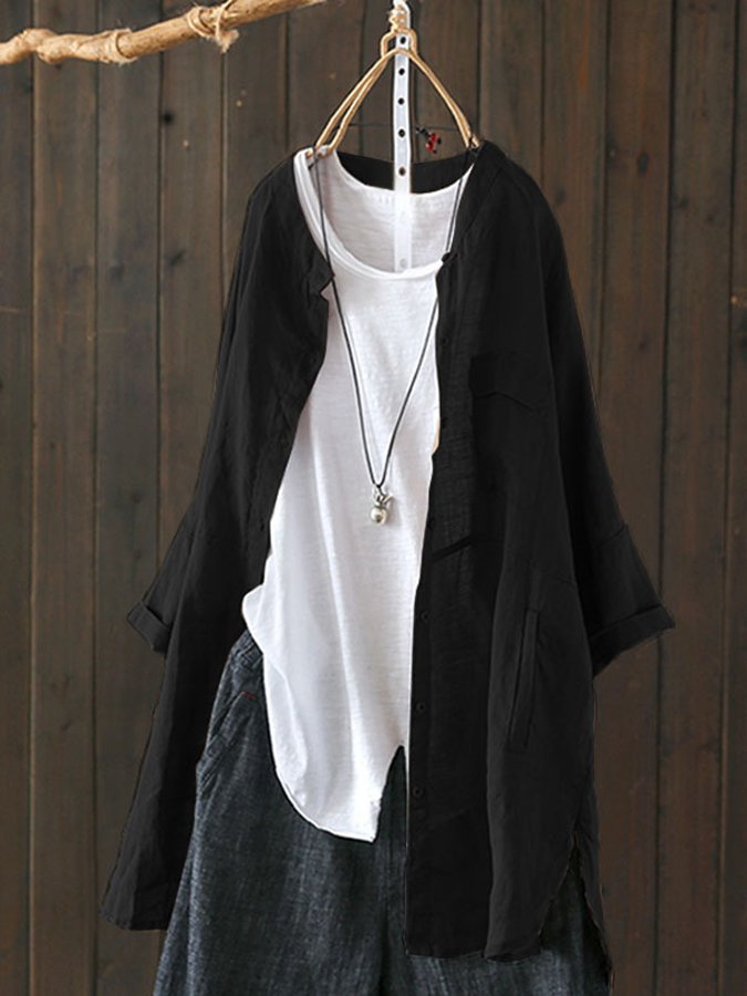 Airrys™ Women's Casual Pure Color Literary Cotton And Linen Shirt