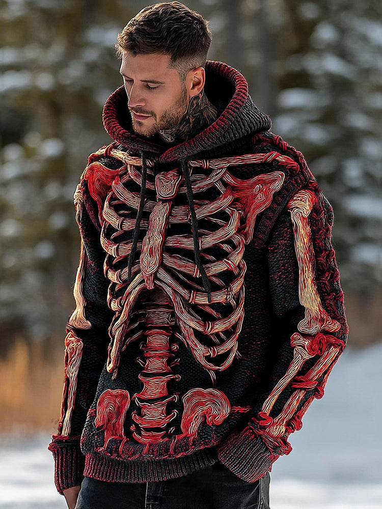 Vintage Halloween Bloody Skeleton Bones Art Chunky Knitted Sweater