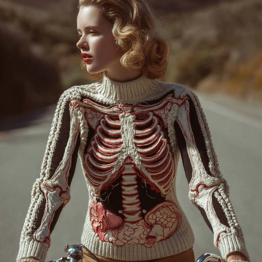 Vintage Halloween Anatomy Art Knit Cozy Sweater