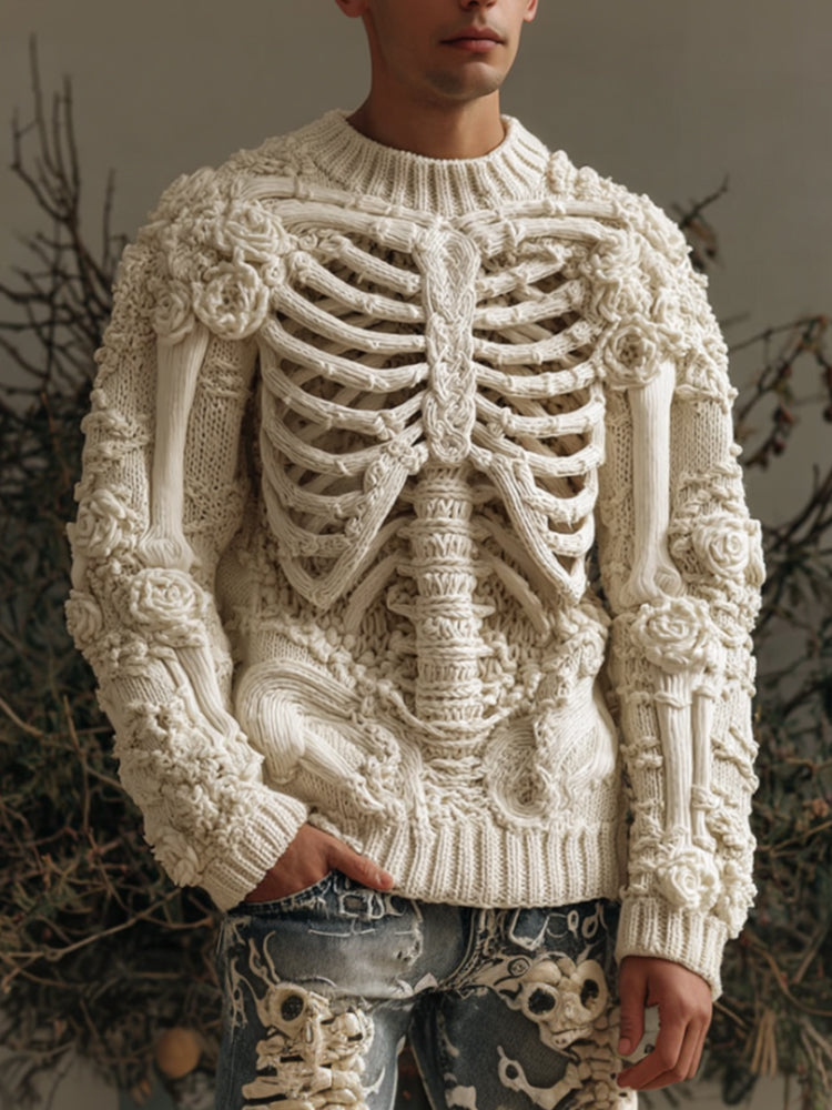 Men's Halloween Vintage Anatomy Art Beige Round Neck Sweater