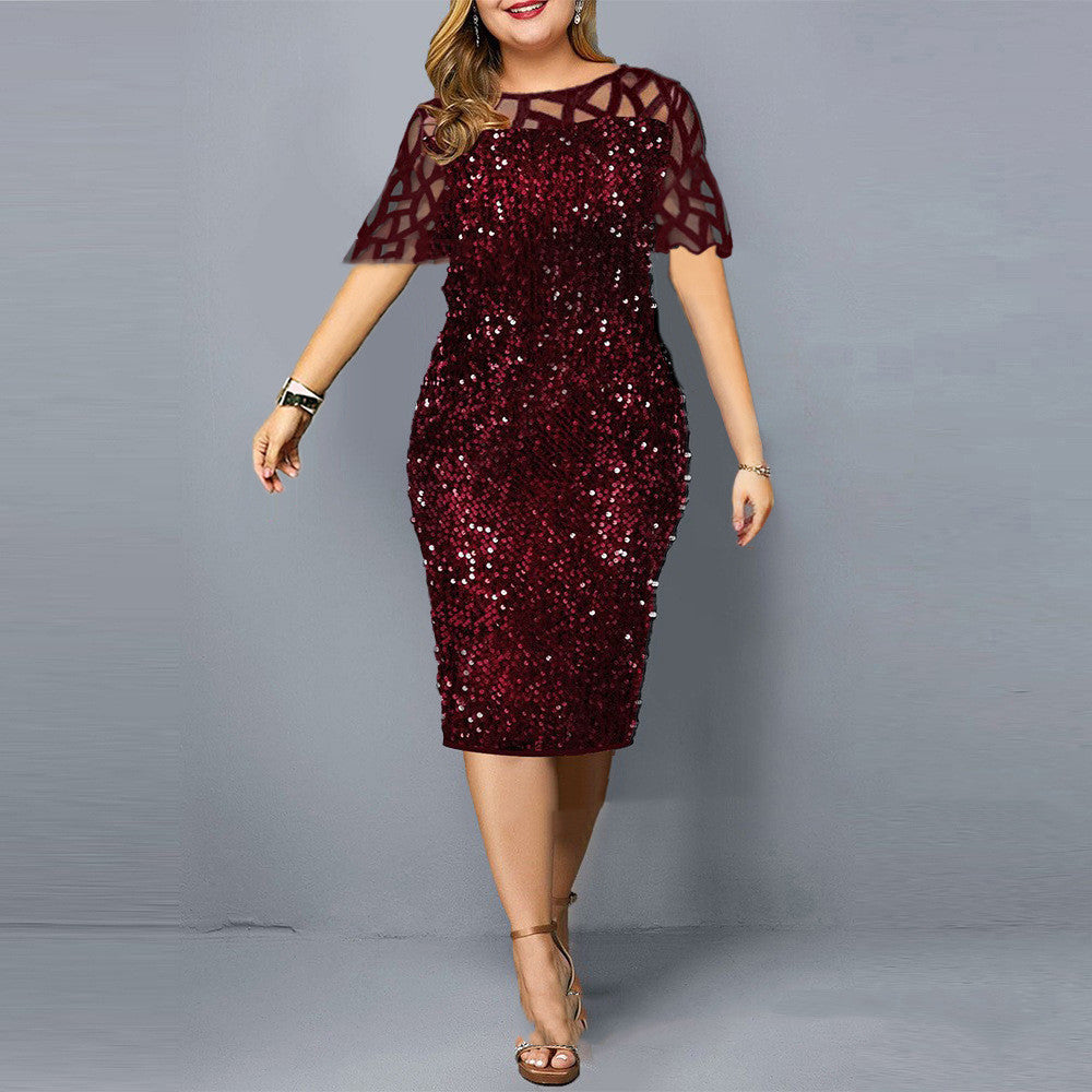 Sequins Plus Size Women's Short Sleeve Dress