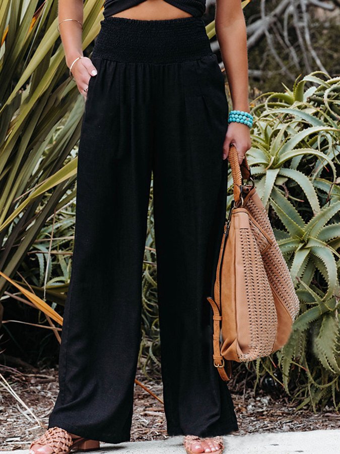 Airrys™ Women's Casual High Waist Trousers Solid Color Cotton Linen Loose Wide Leg Pants